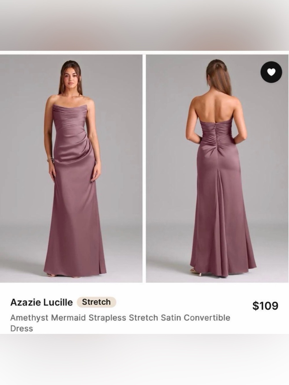 Azazie Lucille Strapless Stretch Satin Dress in Amethyst